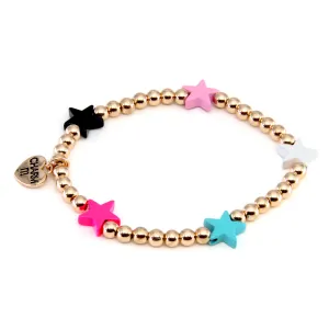 Gold Multi Star Stretch Bead Bracelet