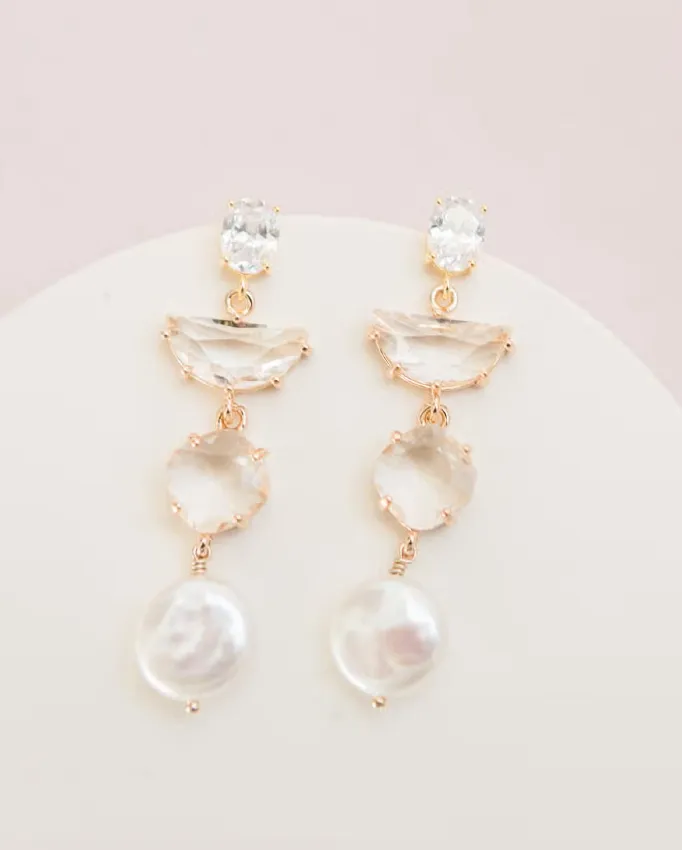 Gold Pearl and Crystal Bridal Earrings