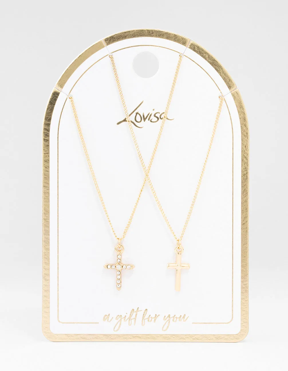 Gold Plain & Diamante Cross Necklace 2-Pack