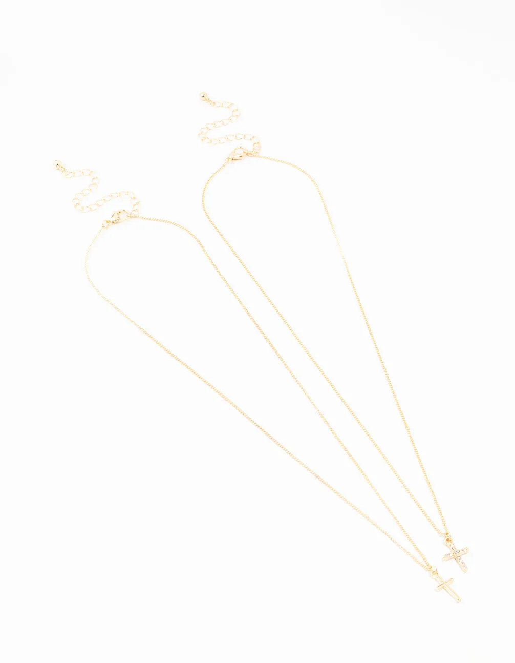 Gold Plain & Diamante Cross Necklace 2-Pack