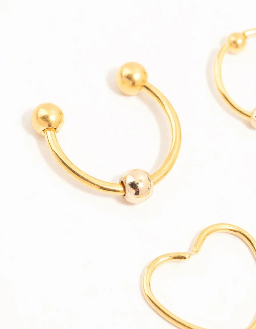 Gold Plated Titanium Heart Nose Rings 4-Pack