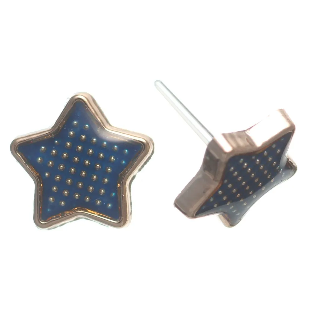 Gold Rimmed Pin Star Studs Hypoallergenic Earrings for Sensitive Ears Made with Plastic Posts