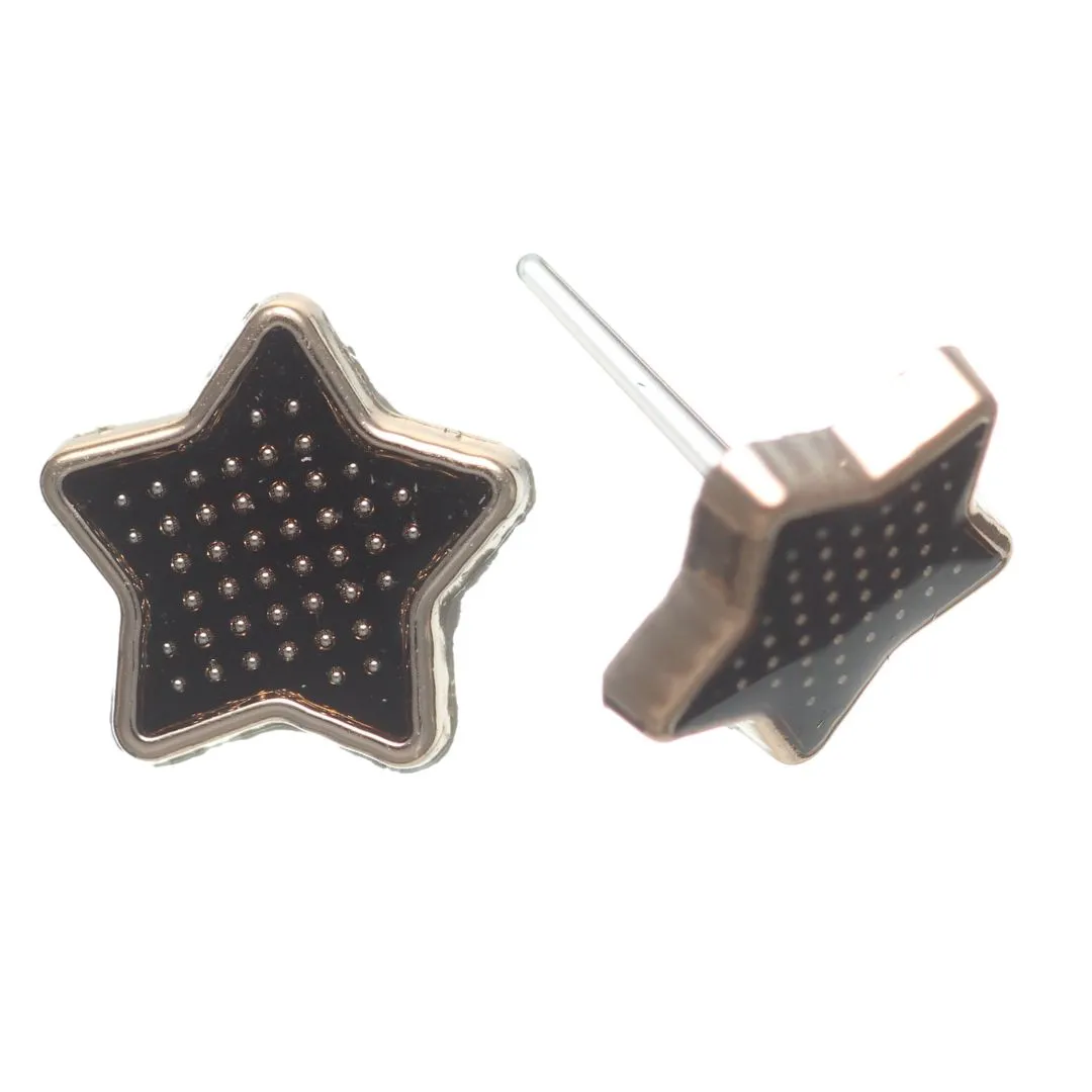 Gold Rimmed Pin Star Studs Hypoallergenic Earrings for Sensitive Ears Made with Plastic Posts