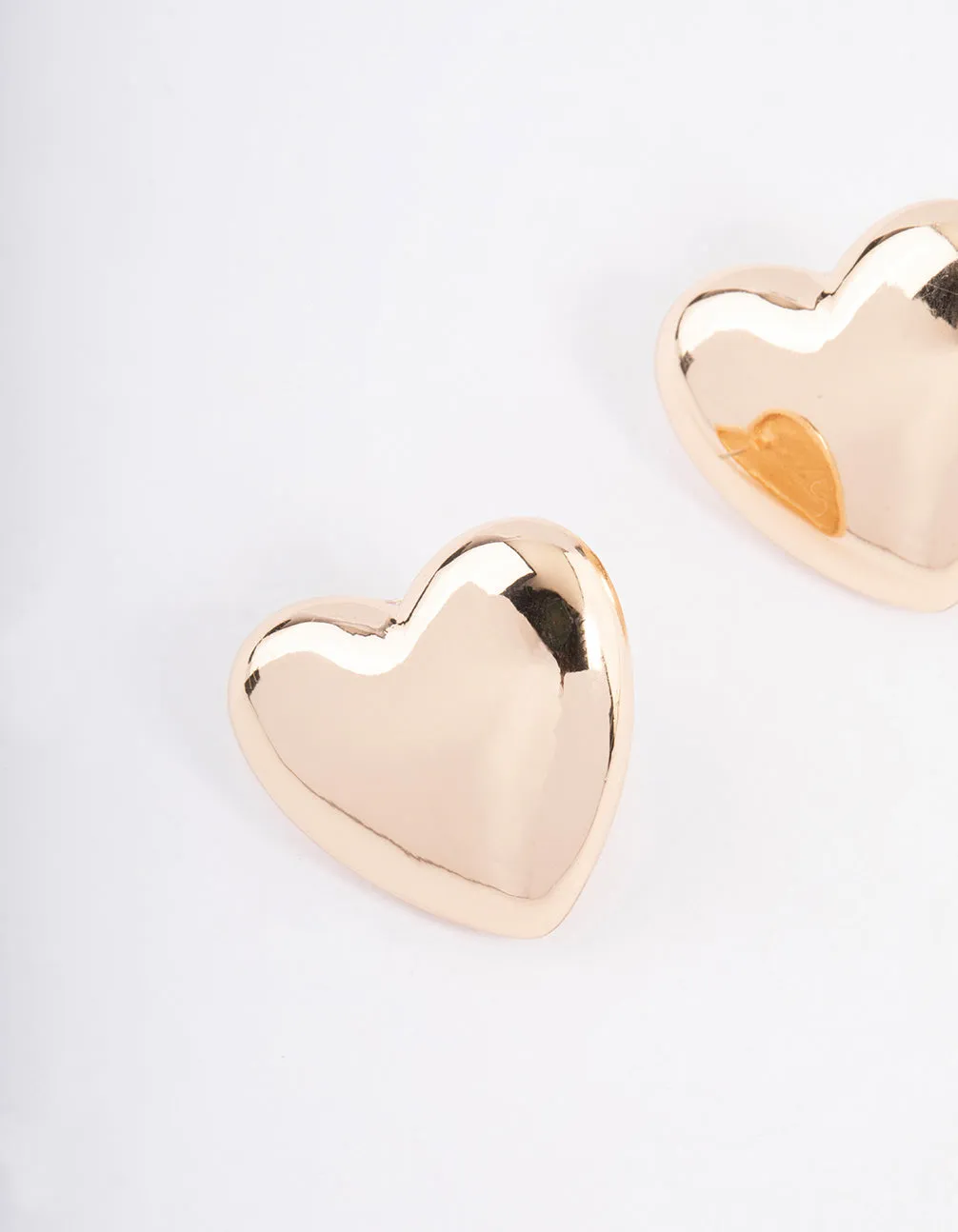 Gold Smooth Heart Stud Earrings