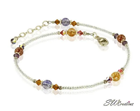 Golden Crackle Crystal Beaded Anklet