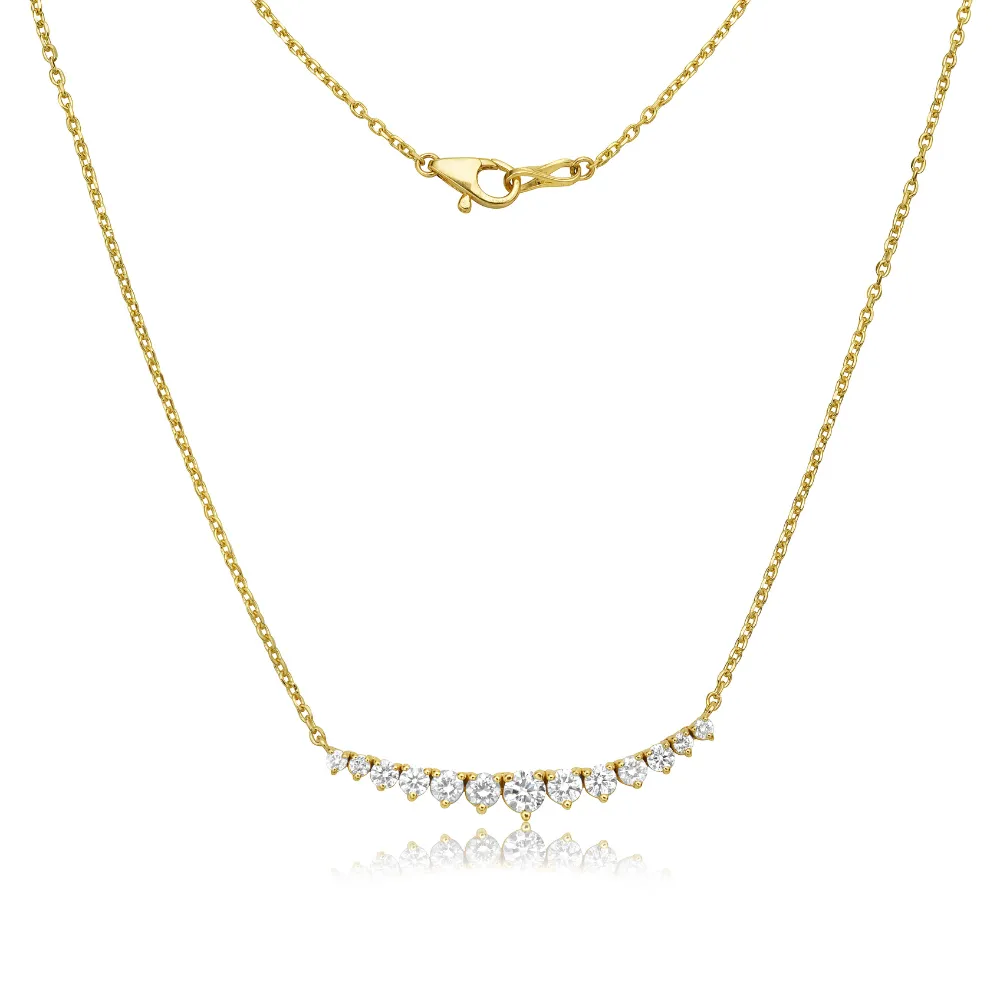 Graduated Diamond Bar Necklace (1.25 ct.) 3-Prongs Setting in 14K Gold