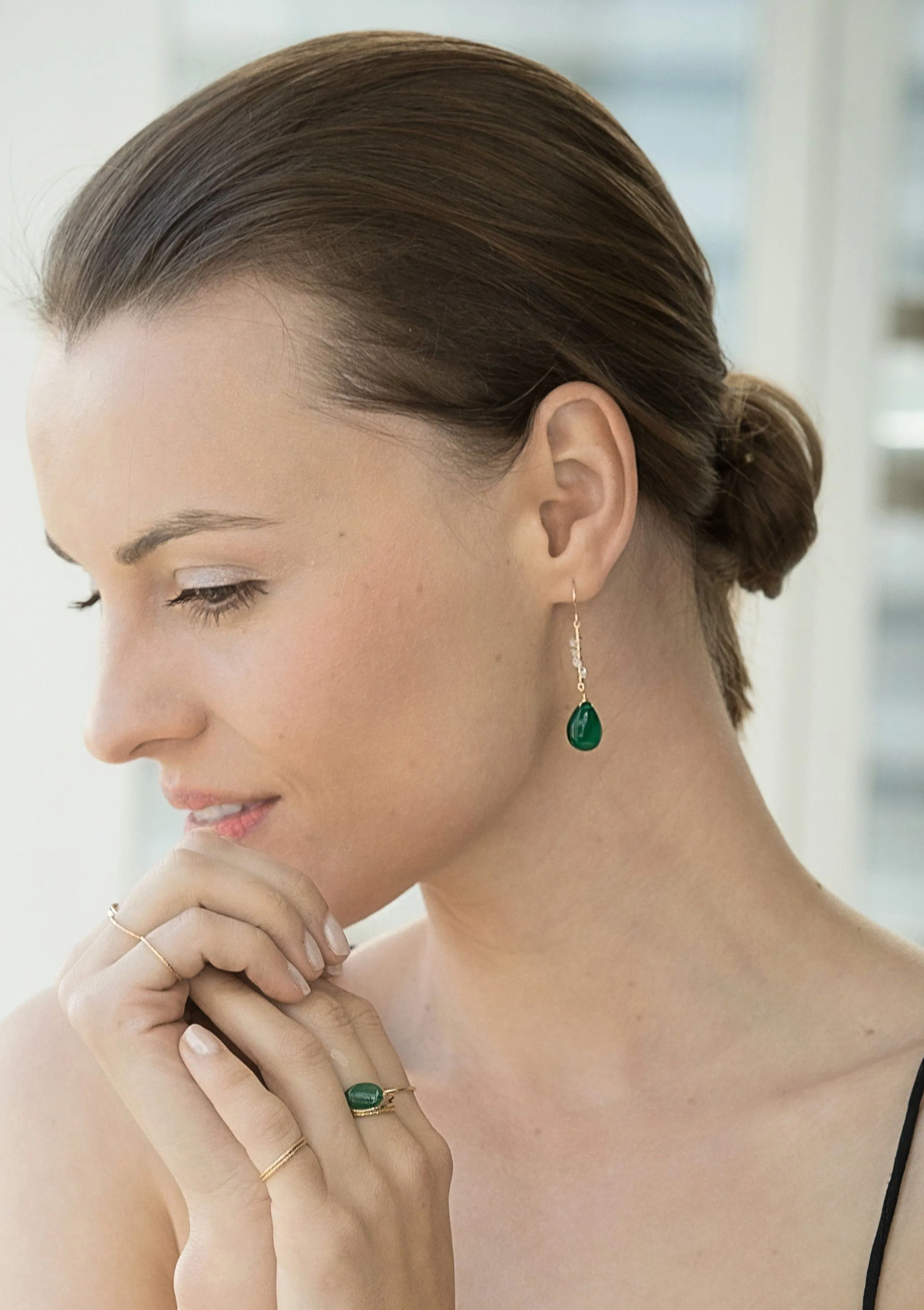 Green Onyx and Herkimer Diamonds Earrings