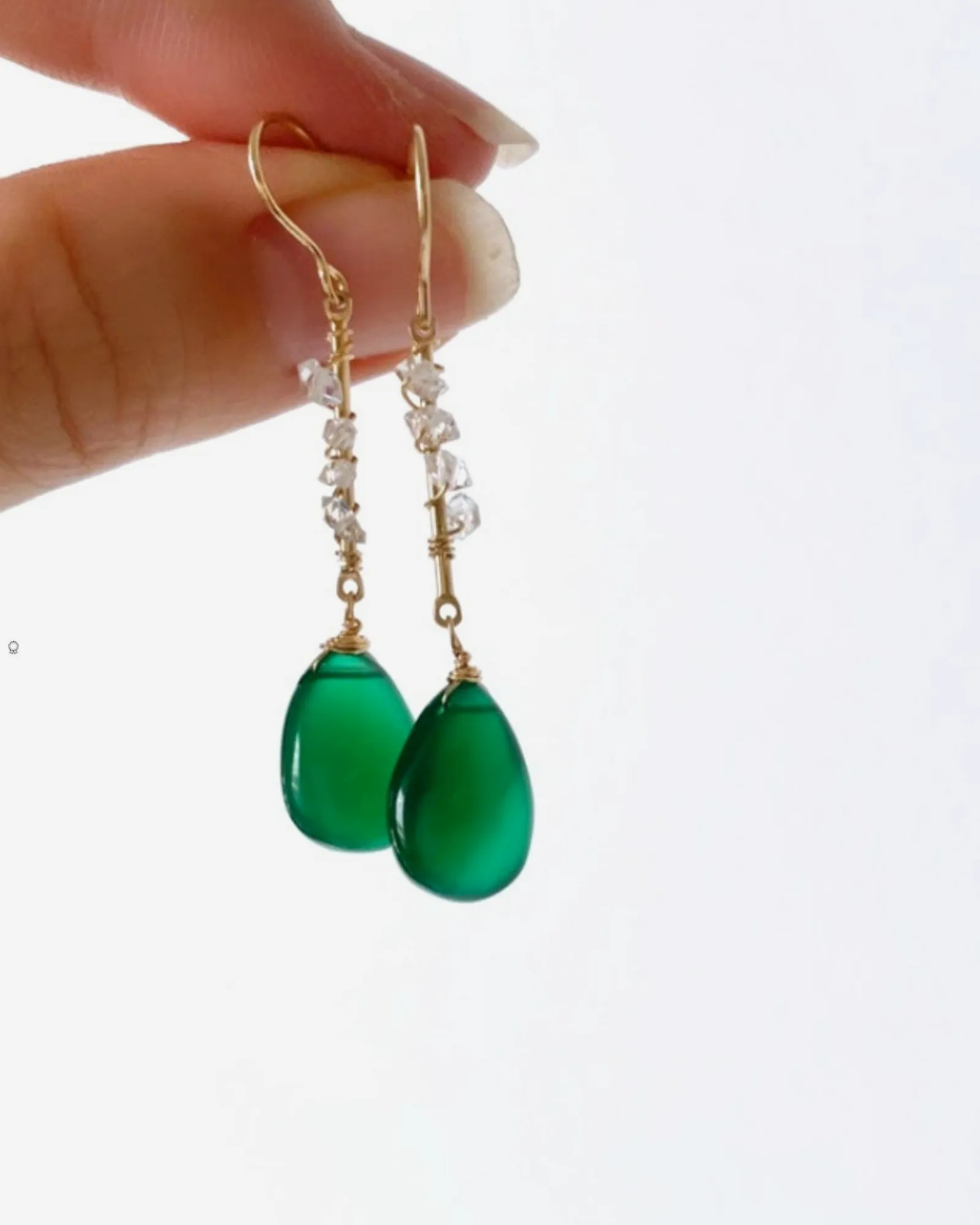 Green Onyx and Herkimer Diamonds Earrings