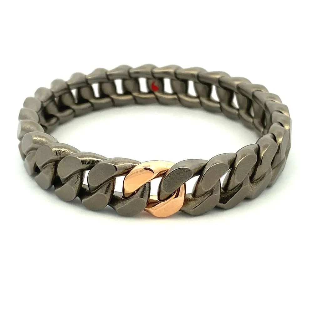 GROUMETTE TITANIUM BRACELET WITH 1 ROSE GOLD LINK by Roberto Demeglio