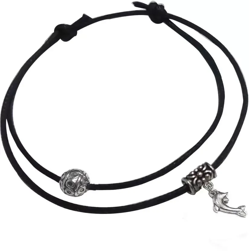 Gurjari Jewellers Two Layer Black Thread Anklet with DOLPHIN Hanging Cotton Dori Anklet