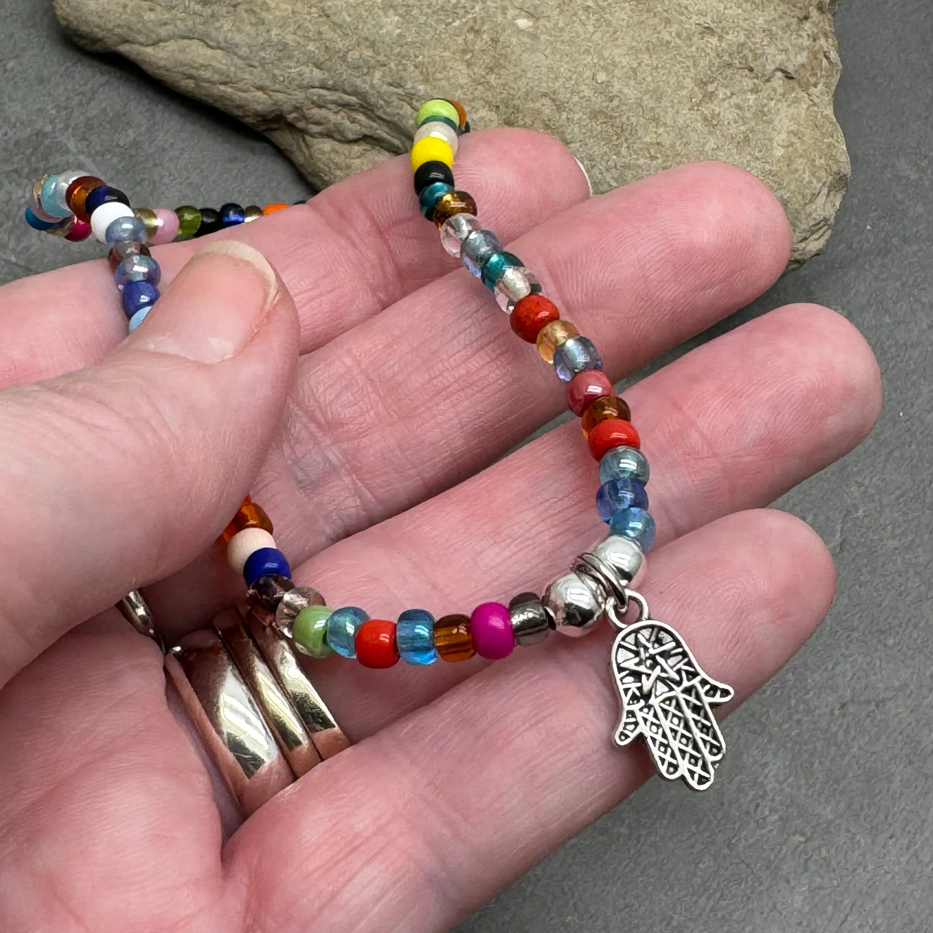 Hamsa Charm Seed Bead Anklet - Colour Choice