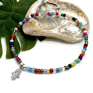 Hamsa Charm Seed Bead Anklet - Colour Choice