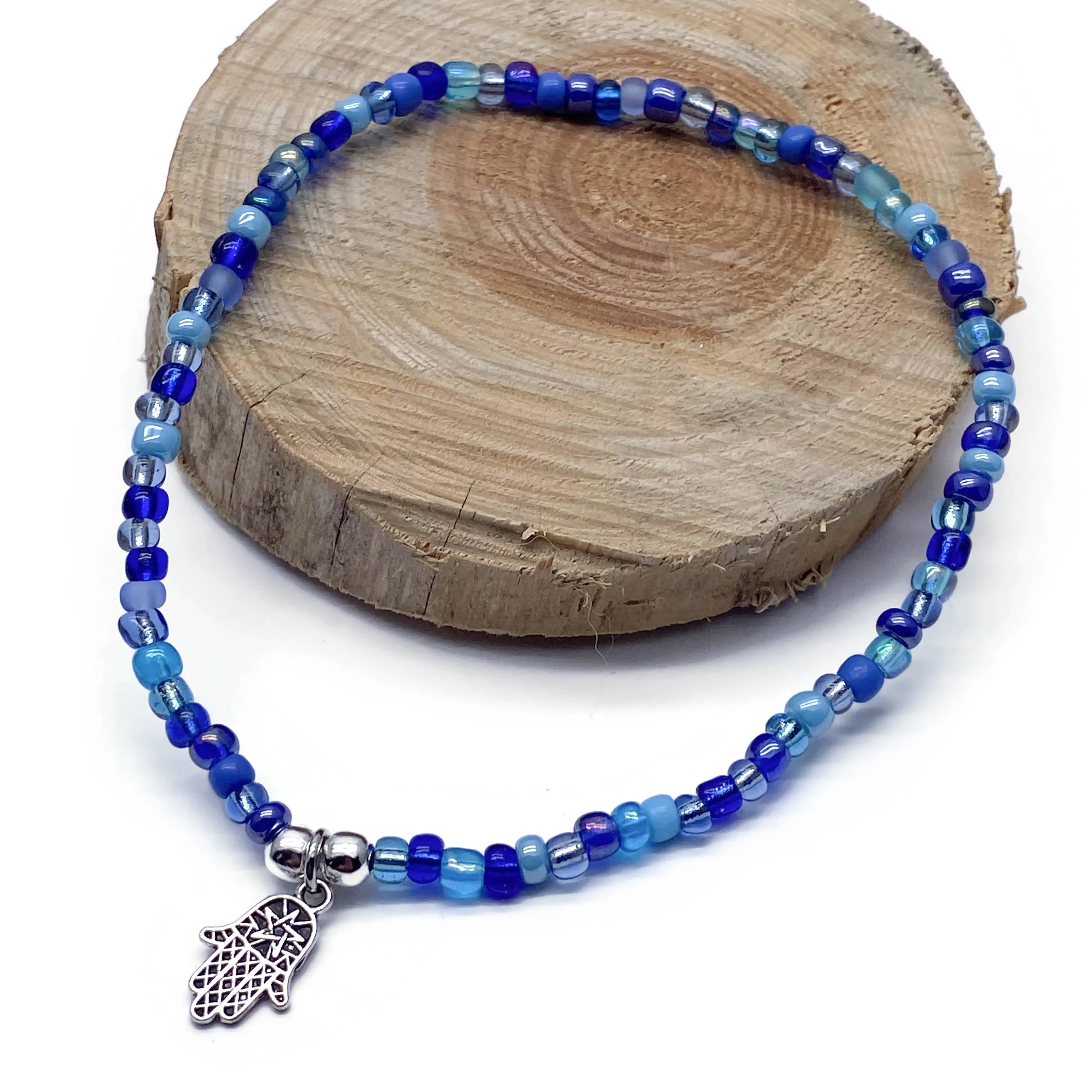 Hamsa Charm Seed Bead Anklet - Colour Choice