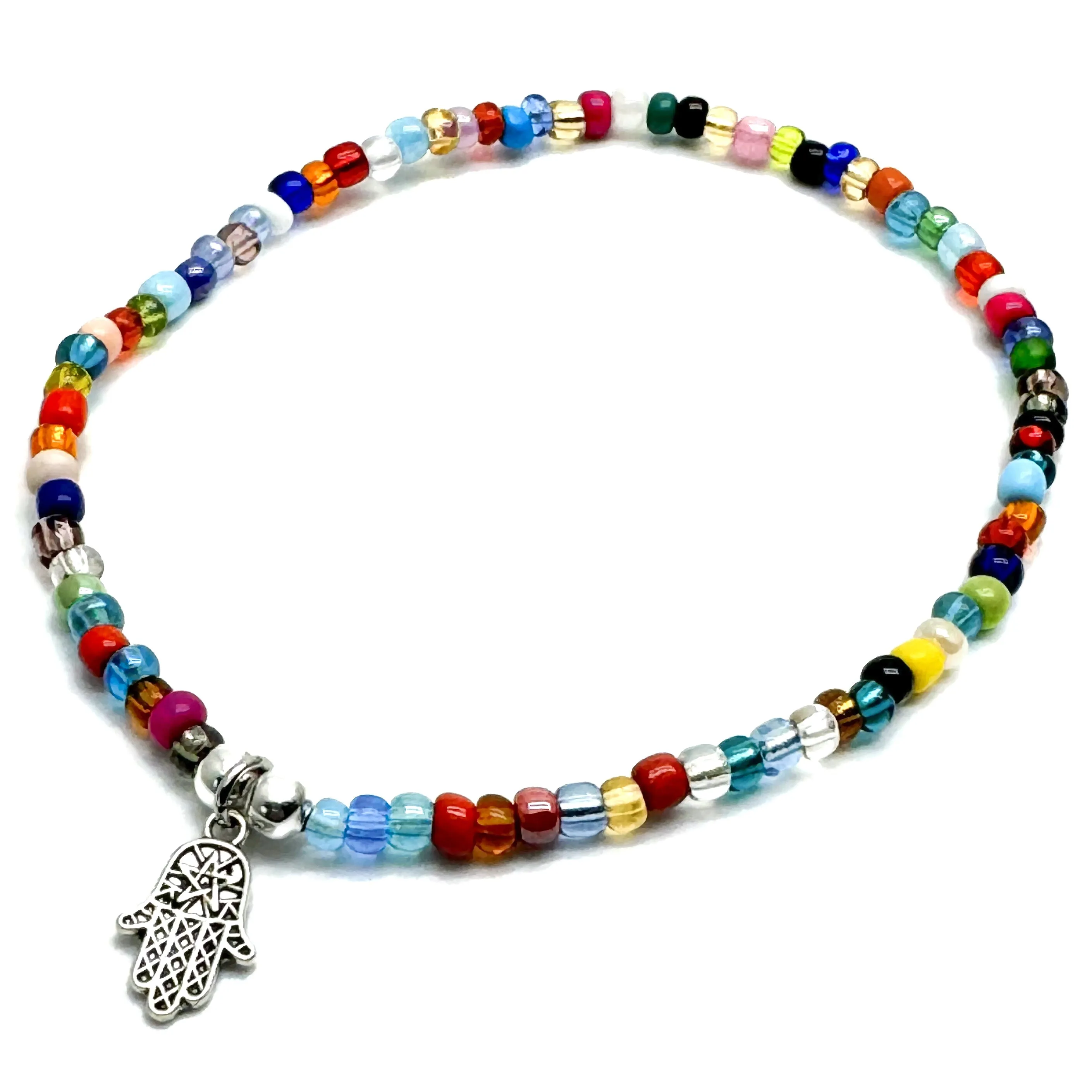 Hamsa Charm Seed Bead Anklet - Colour Choice