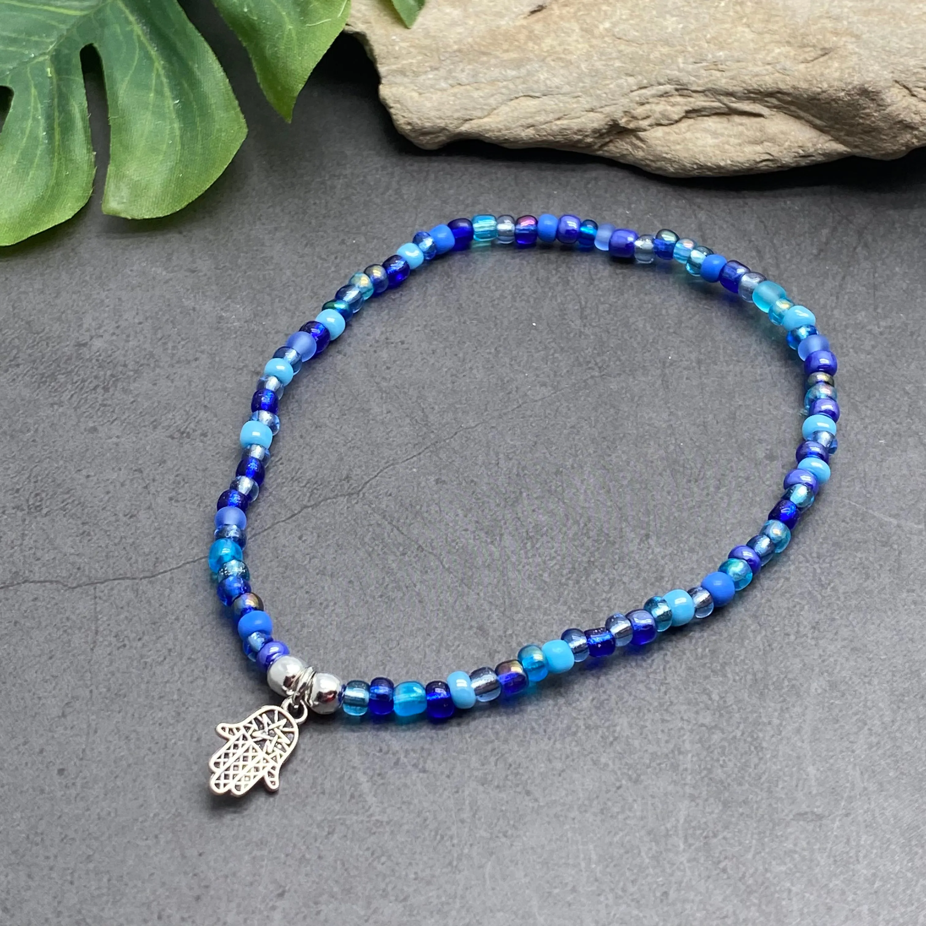 Hamsa Charm Seed Bead Anklet - Colour Choice