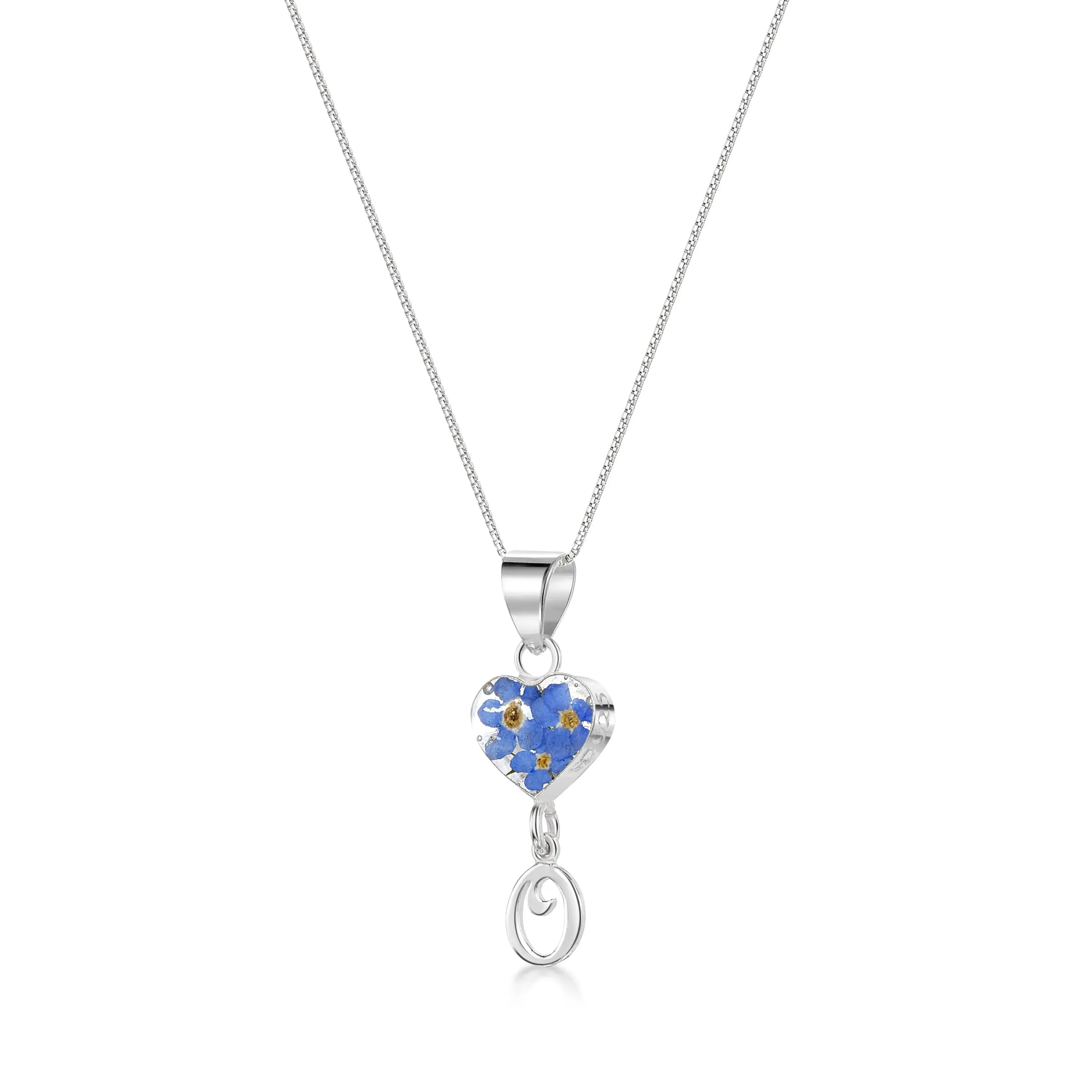 Handmade Sterling Silver Forget-Me-Not Pendant Necklaces with Initial Charm & forget me nots