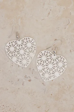 Heart Filigree Earrings - Silver