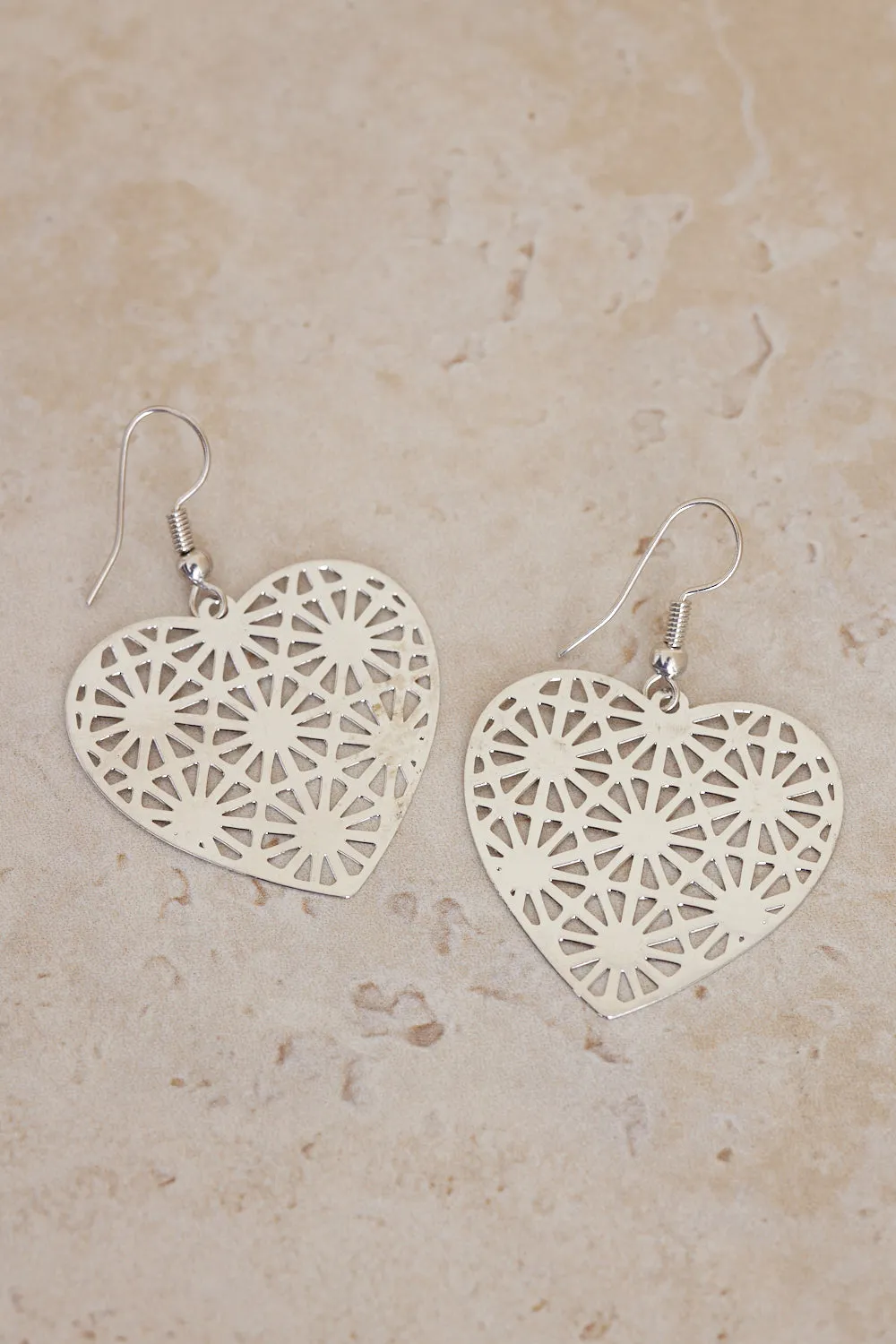 Heart Filigree Earrings - Silver