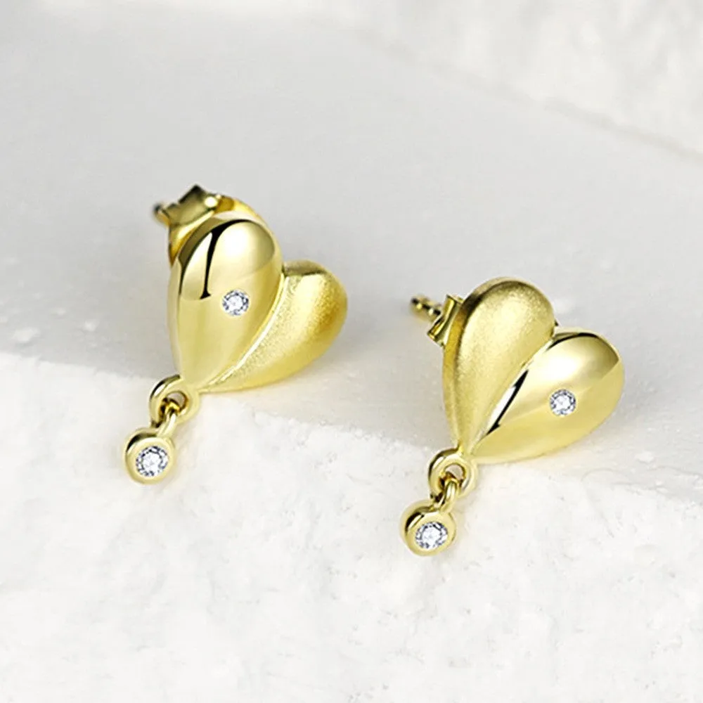 Heart-shape with Zircon Silver Studs Earrings for Women