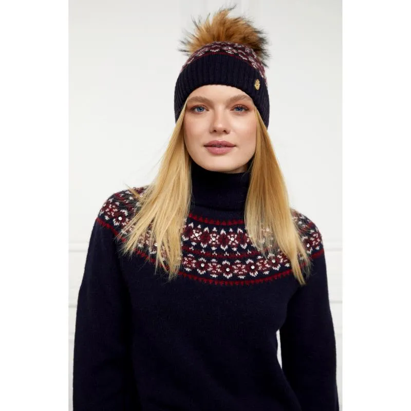 Holland Cooper Jennifer Fairisle Ladies Bobble Hat - Ink Navy