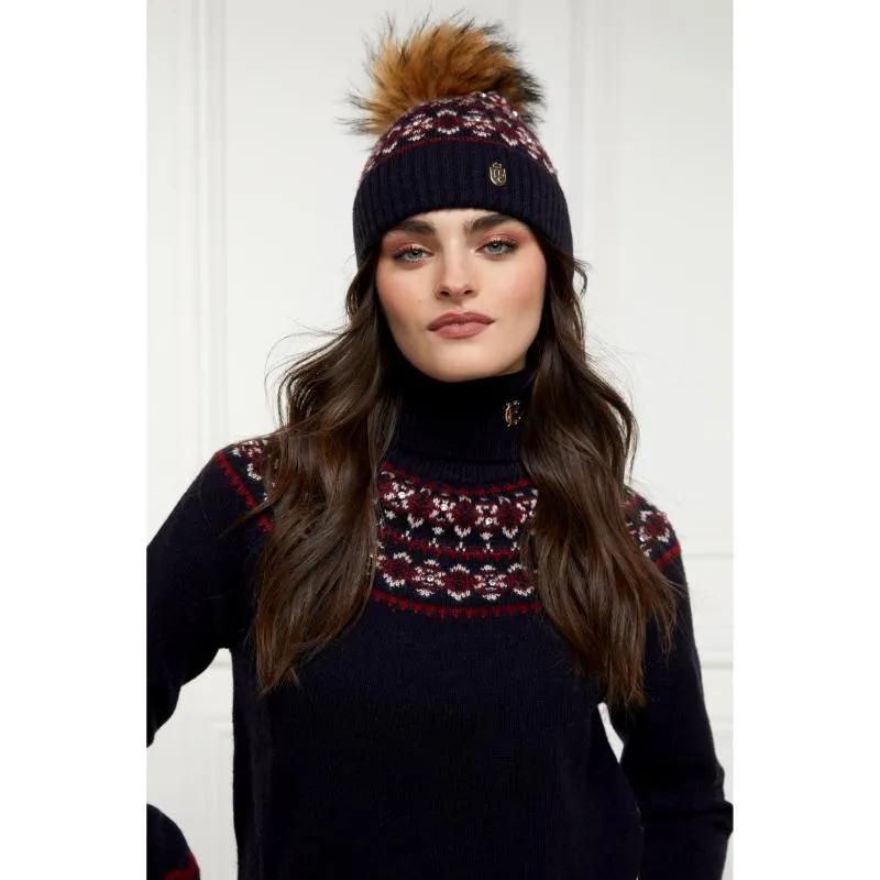 Holland Cooper Jennifer Fairisle Ladies Bobble Hat - Ink Navy