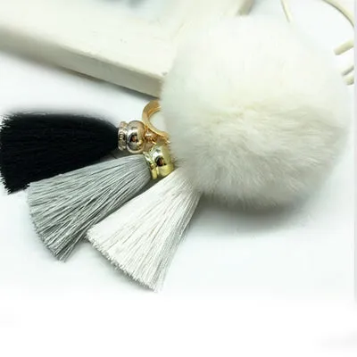 Hot sale Tassel Pompom Car Key Ring Pendant Fur Ball Keychain Rabbit  Fur Plush Fur Key Chian POM POM Keychain EH-404