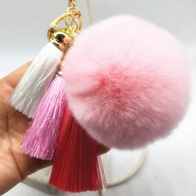 Hot sale Tassel Pompom Car Key Ring Pendant Fur Ball Keychain Rabbit  Fur Plush Fur Key Chian POM POM Keychain EH-404