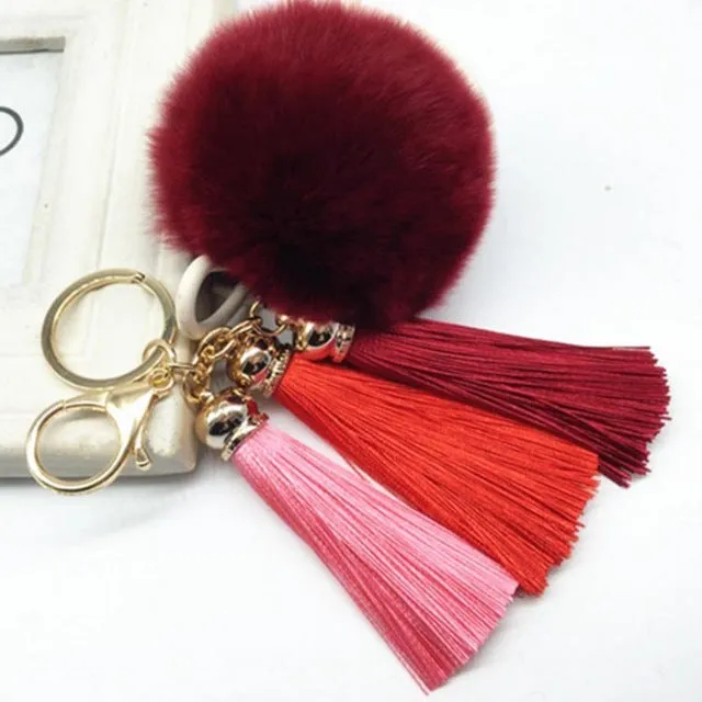 Hot sale Tassel Pompom Car Key Ring Pendant Fur Ball Keychain Rabbit  Fur Plush Fur Key Chian POM POM Keychain EH-404