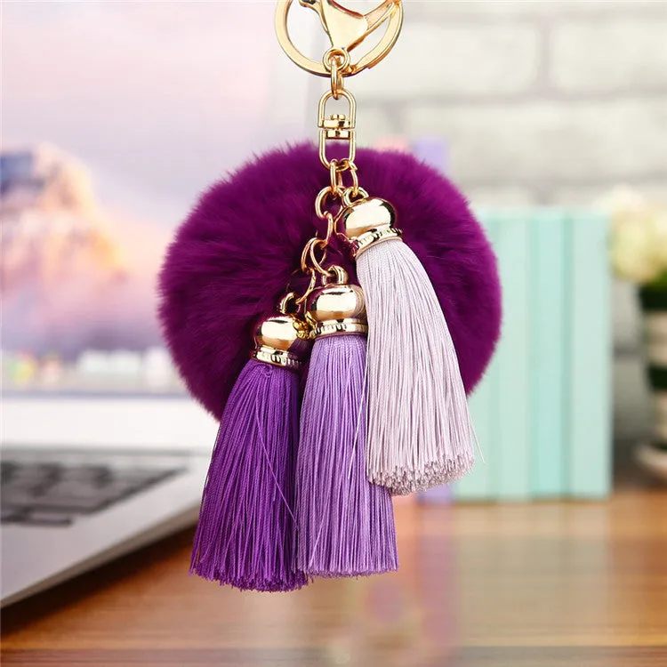 Hot sale Tassel Pompom Car Key Ring Pendant Fur Ball Keychain Rabbit  Fur Plush Fur Key Chian POM POM Keychain EH-404