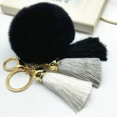 Hot sale Tassel Pompom Car Key Ring Pendant Fur Ball Keychain Rabbit  Fur Plush Fur Key Chian POM POM Keychain EH-404