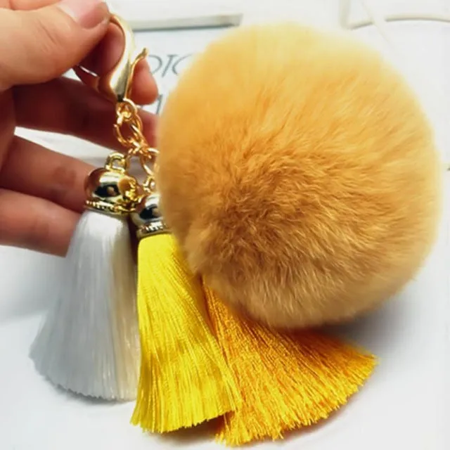 Hot sale Tassel Pompom Car Key Ring Pendant Fur Ball Keychain Rabbit  Fur Plush Fur Key Chian POM POM Keychain EH-404