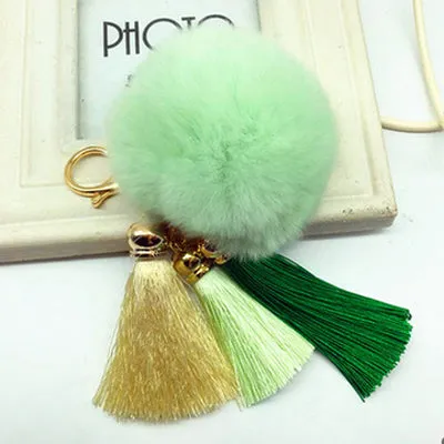 Hot sale Tassel Pompom Car Key Ring Pendant Fur Ball Keychain Rabbit  Fur Plush Fur Key Chian POM POM Keychain EH-404