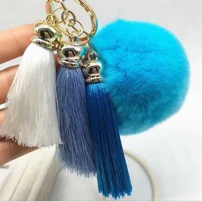 Hot sale Tassel Pompom Car Key Ring Pendant Fur Ball Keychain Rabbit  Fur Plush Fur Key Chian POM POM Keychain EH-404