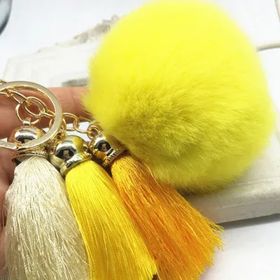 Hot sale Tassel Pompom Car Key Ring Pendant Fur Ball Keychain Rabbit  Fur Plush Fur Key Chian POM POM Keychain EH-404