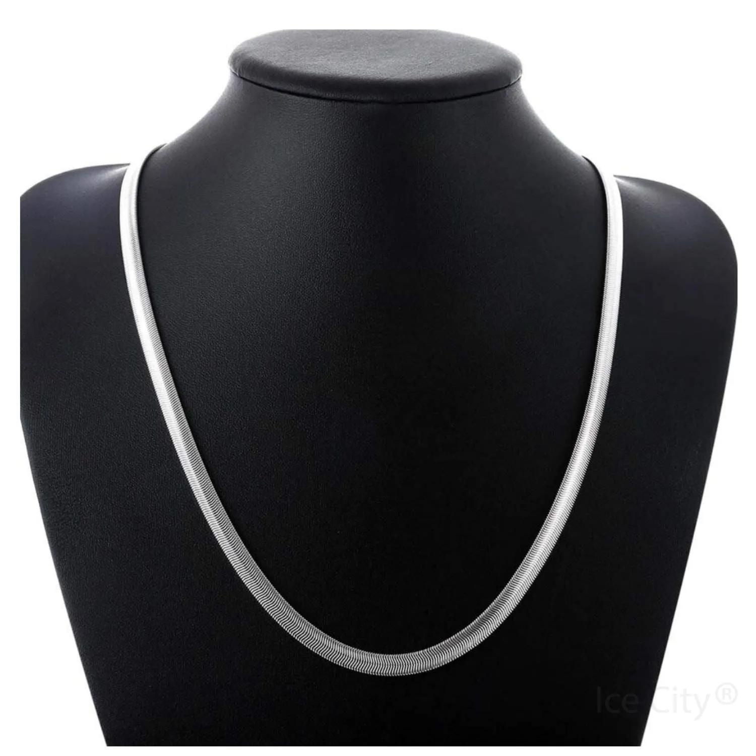 Ice City Herringbone Snake Chain Sterling Silver Plated Necklace