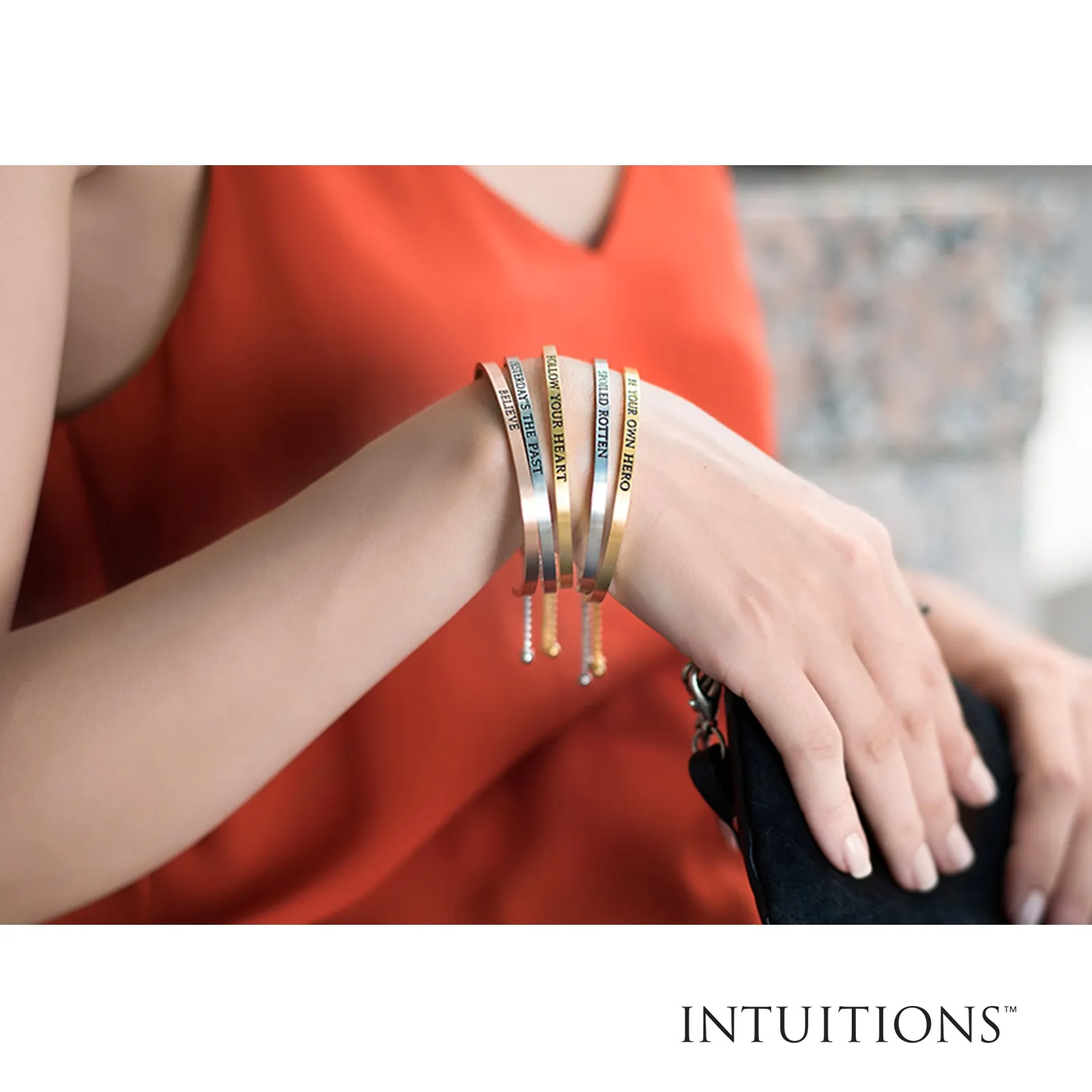 Intuitions Stainless Steel  Satin Square Live Love Laugh Bangle Bracelet