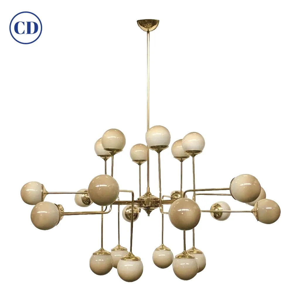 Italian Modern 24-Light Brass & Smoked Ivory Gold Murano Glass Round Chandelier