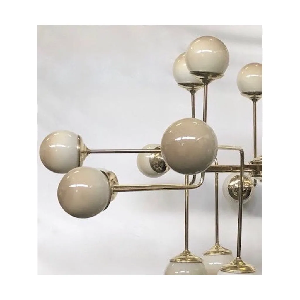 Italian Modern 24-Light Brass & Smoked Ivory Gold Murano Glass Round Chandelier