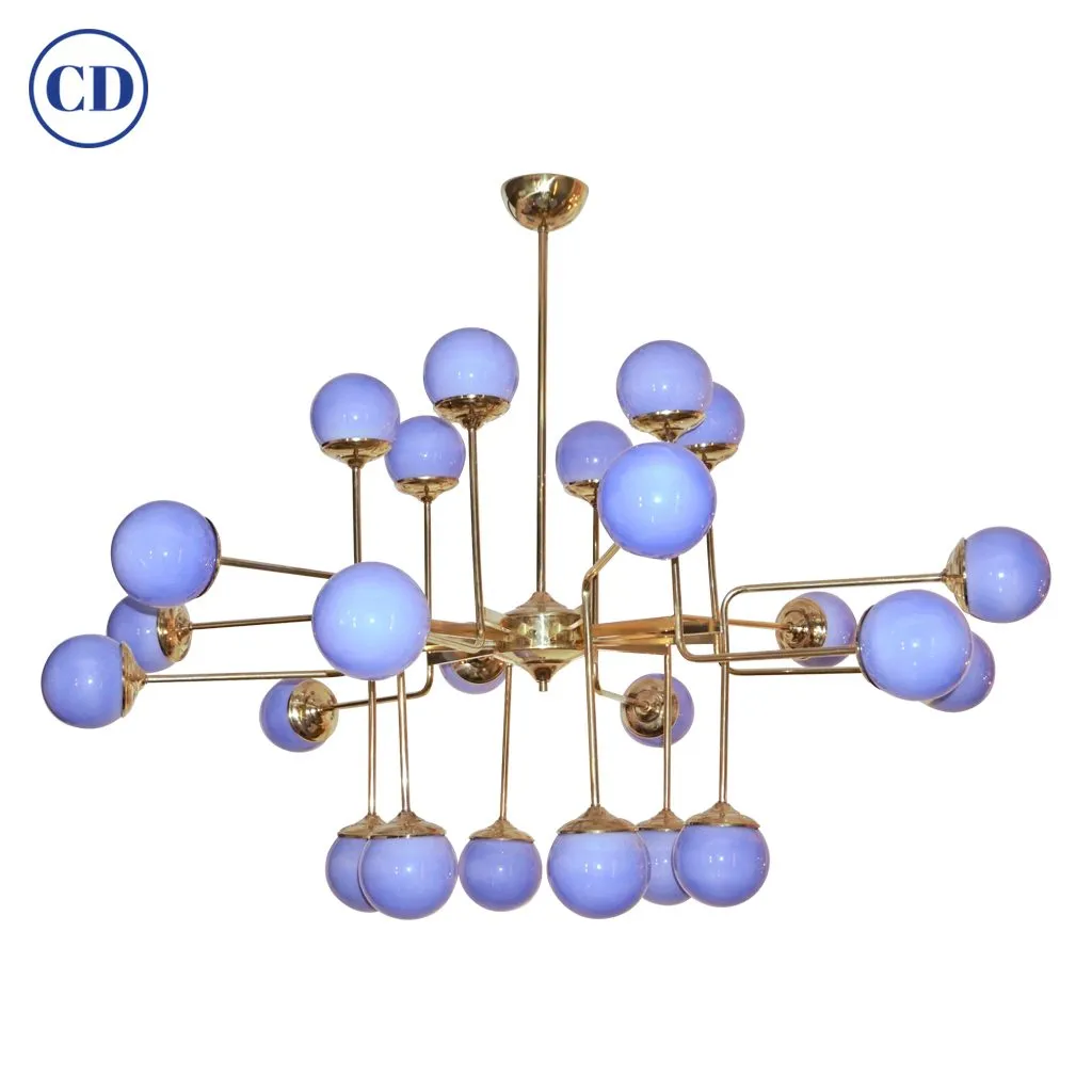 Italian Modern 24-Light Brass & Smoked Ivory Gold Murano Glass Round Chandelier