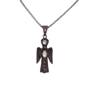 Keith Jack Sterling Silver Raw Diamond .3ctw Black Rhodium Angel Large Pendant