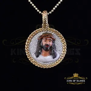 King Of Bling's Jesus 925 Silver 2.00ct W/Crushed Moissanite 1.50 Yellow Jesus Charm Pendant