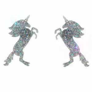 Large Unicorn Earrings in Glitter Hologram