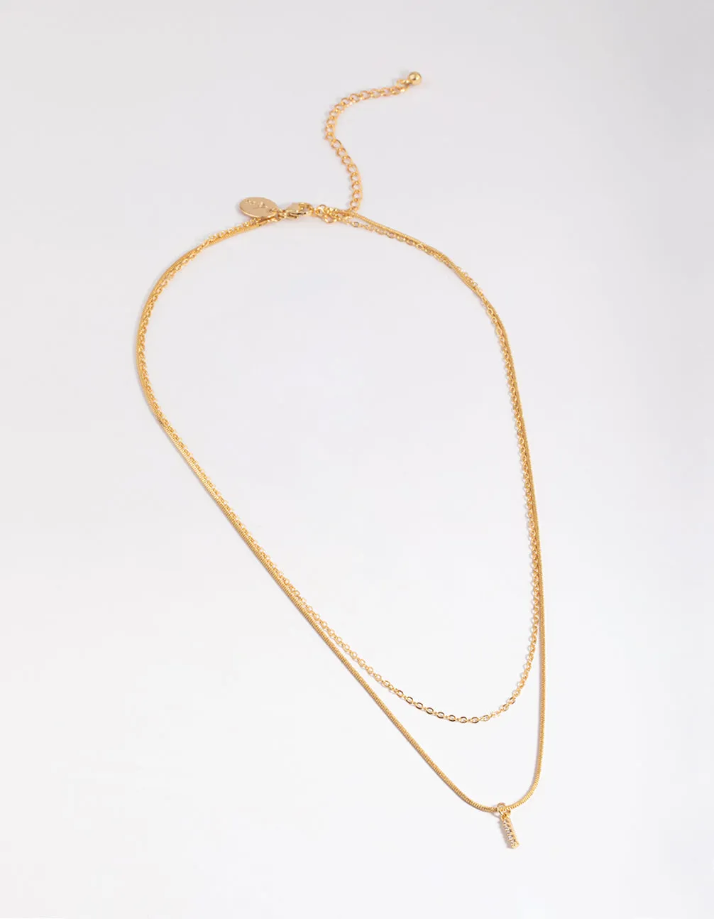 Letter I Gold Plated Layered Diamante Initial Necklace