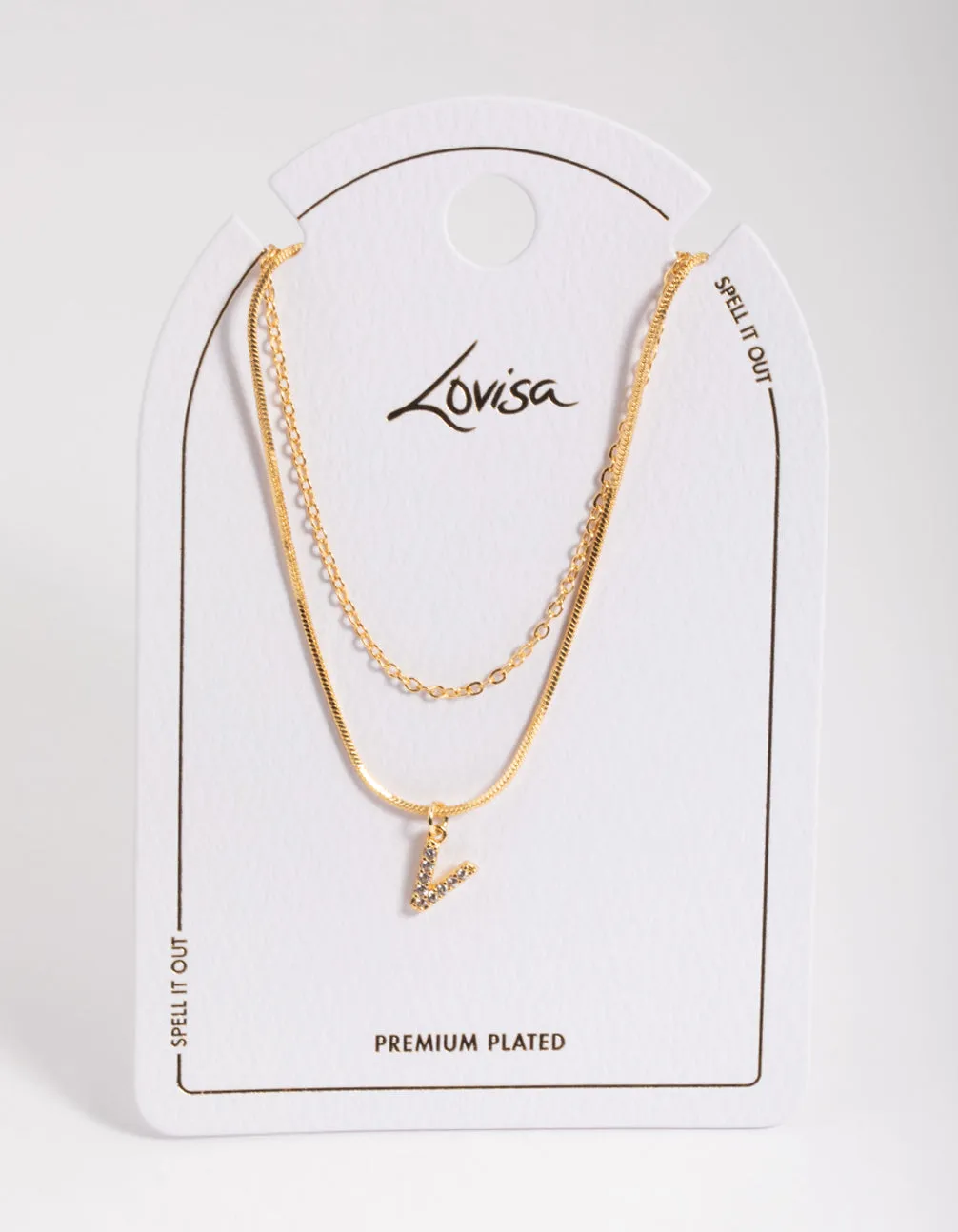 Letter V Gold Plated Layered Diamante Initial Necklace