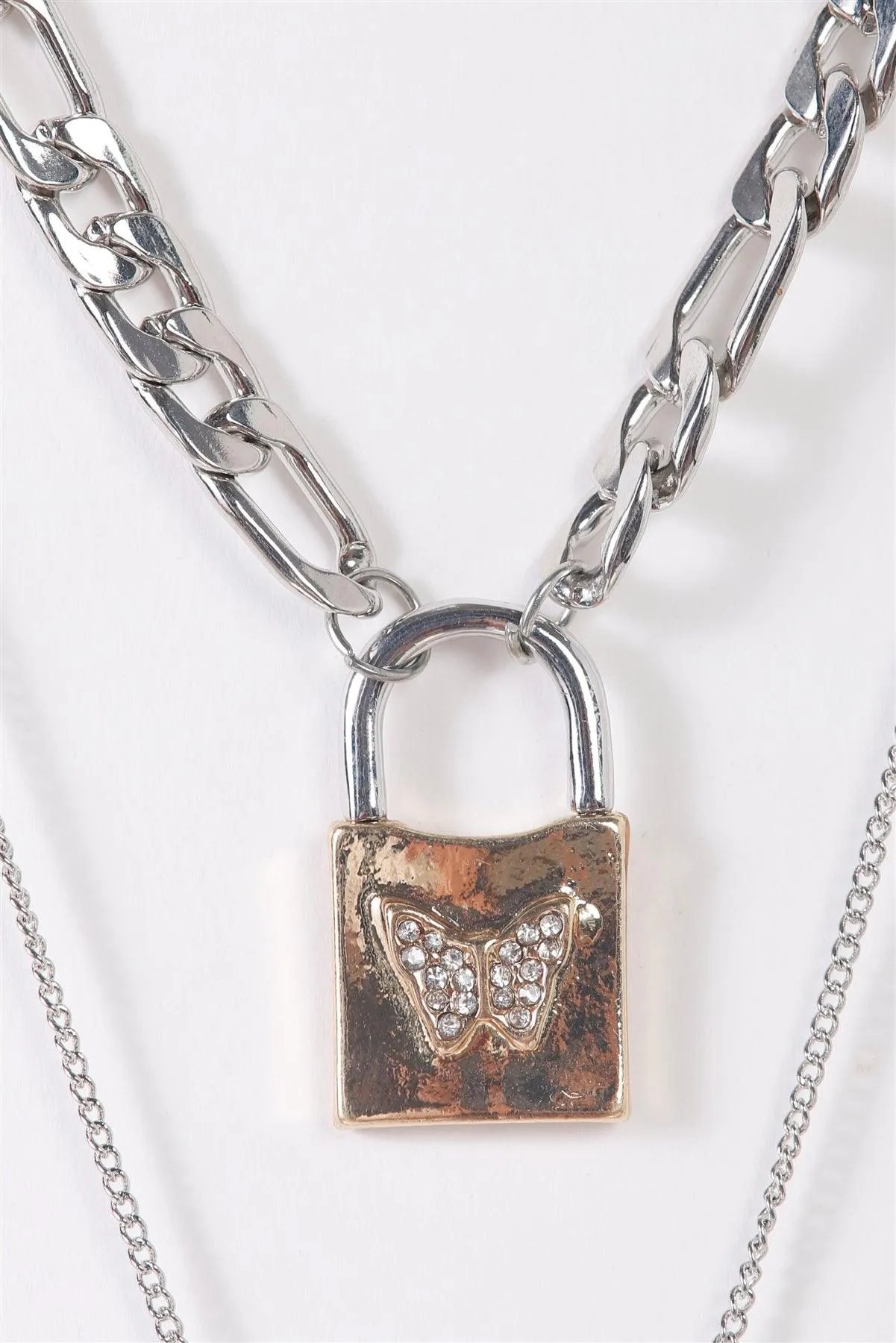 Link Chains Padlock Butterfly Key Pendants Necklace