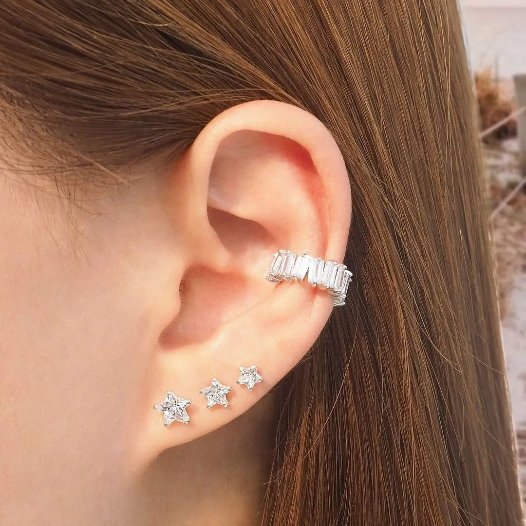 Luxurious Crystal Baguette Ear Cuff (Silver)