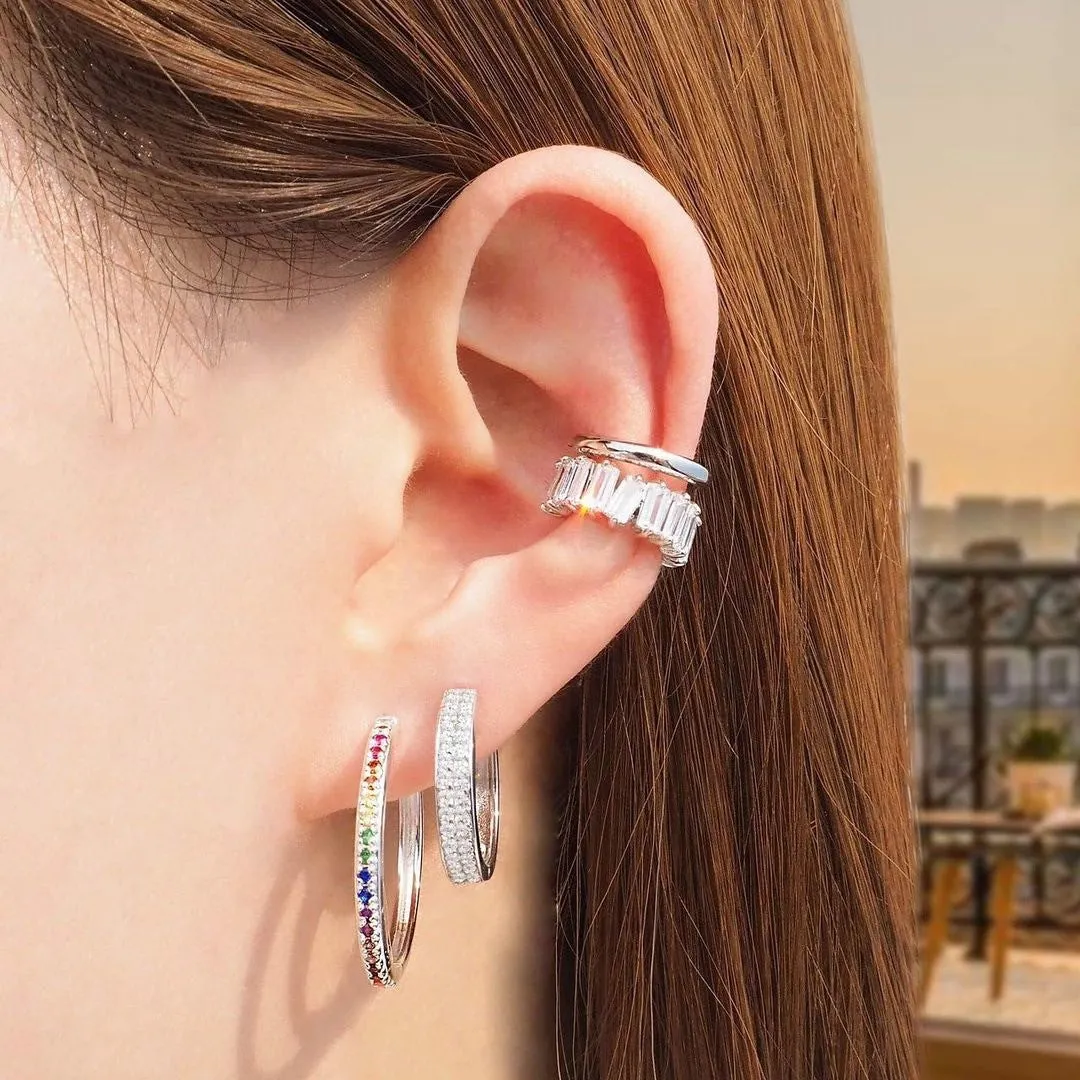 Luxurious Crystal Baguette Ear Cuff (Silver)