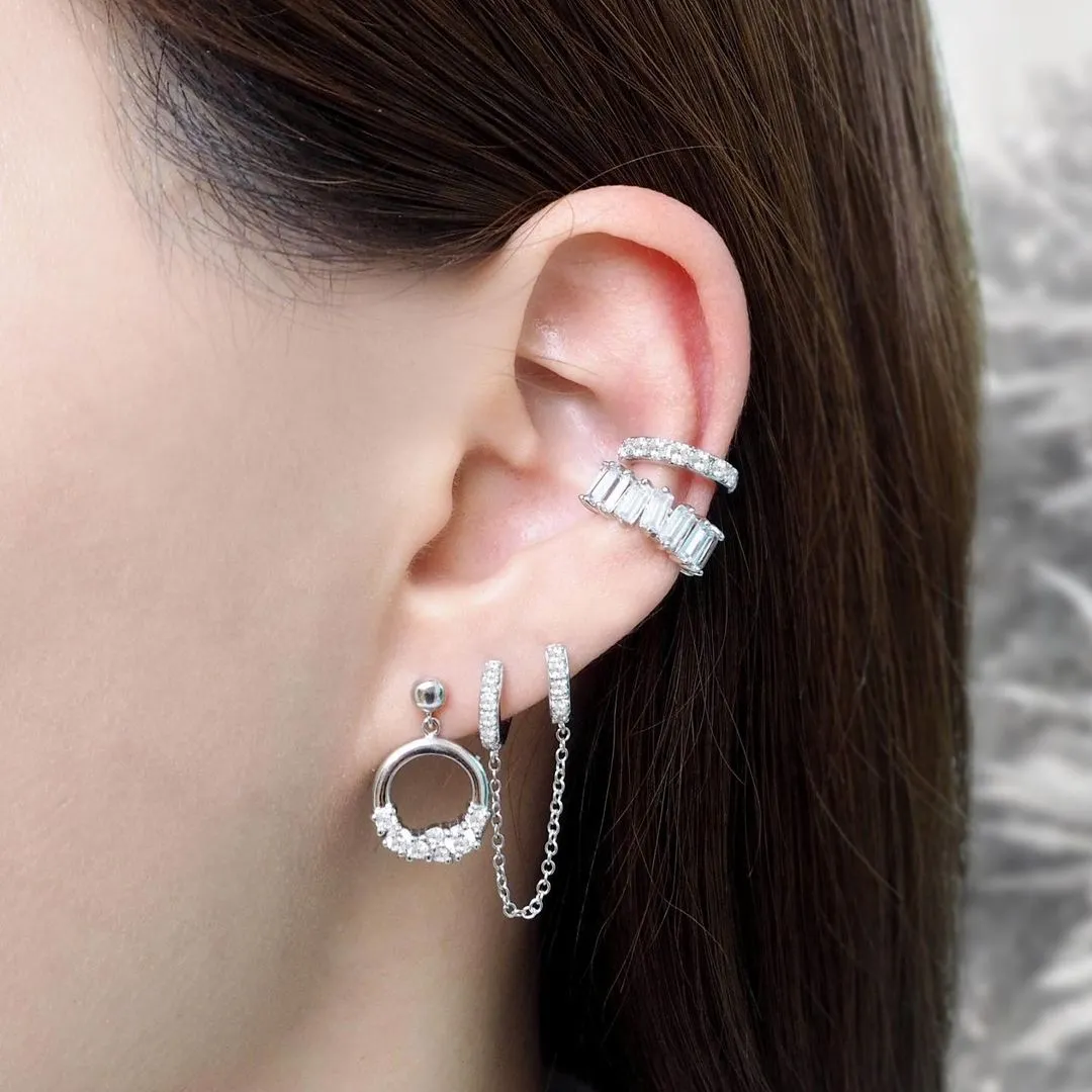 Luxurious Crystal Baguette Ear Cuff (Silver)