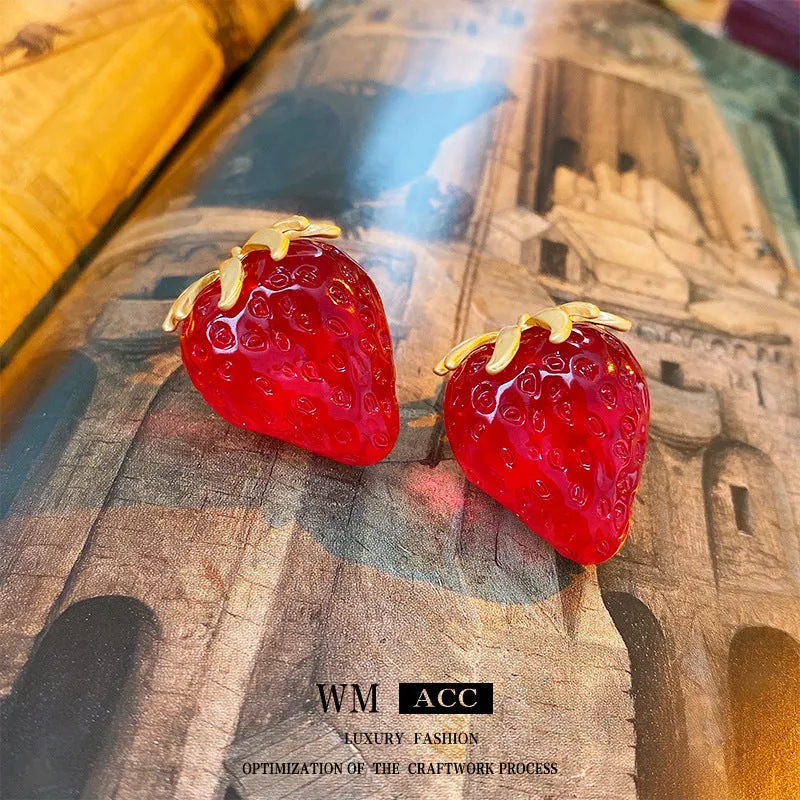 Luxurious Strawberry Fruit Plastic Electroplating Earrings