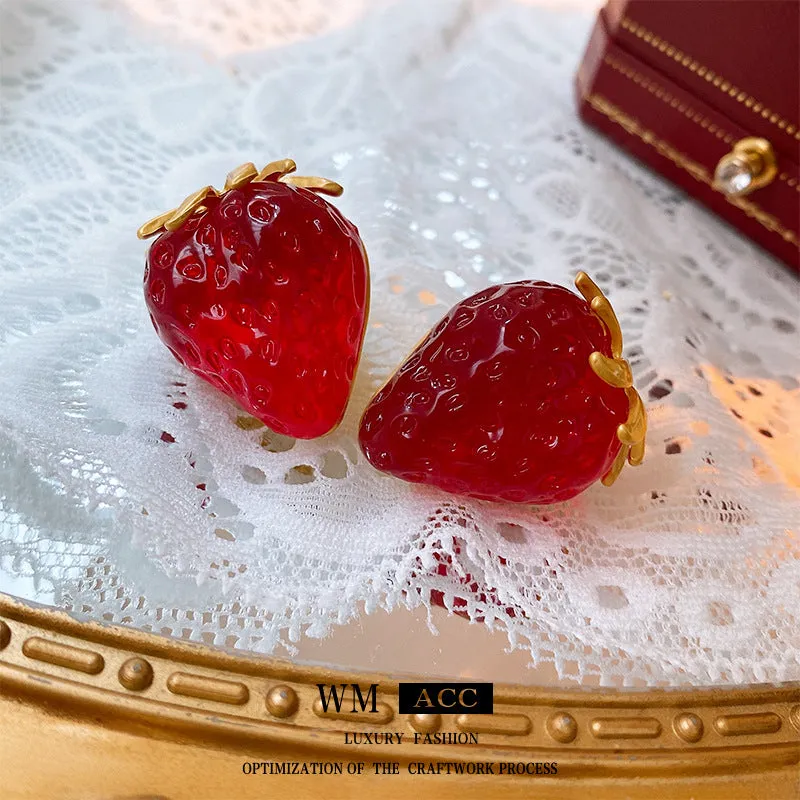 Luxurious Strawberry Fruit Plastic Electroplating Earrings